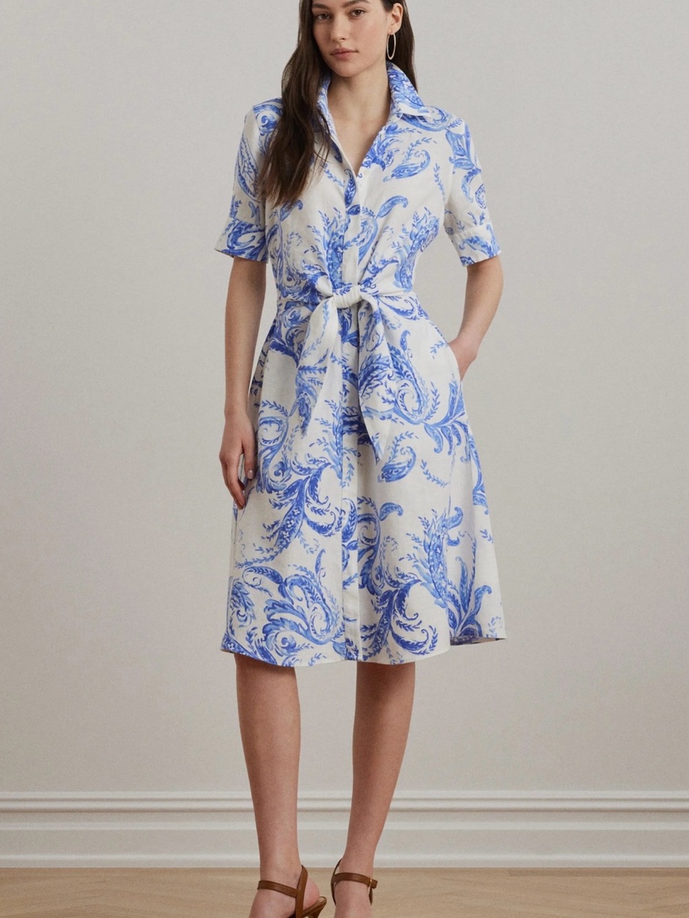 Lauren Ralph Lauren Women's Paisley Tie Front Linen Dress Resortwear Classic 12